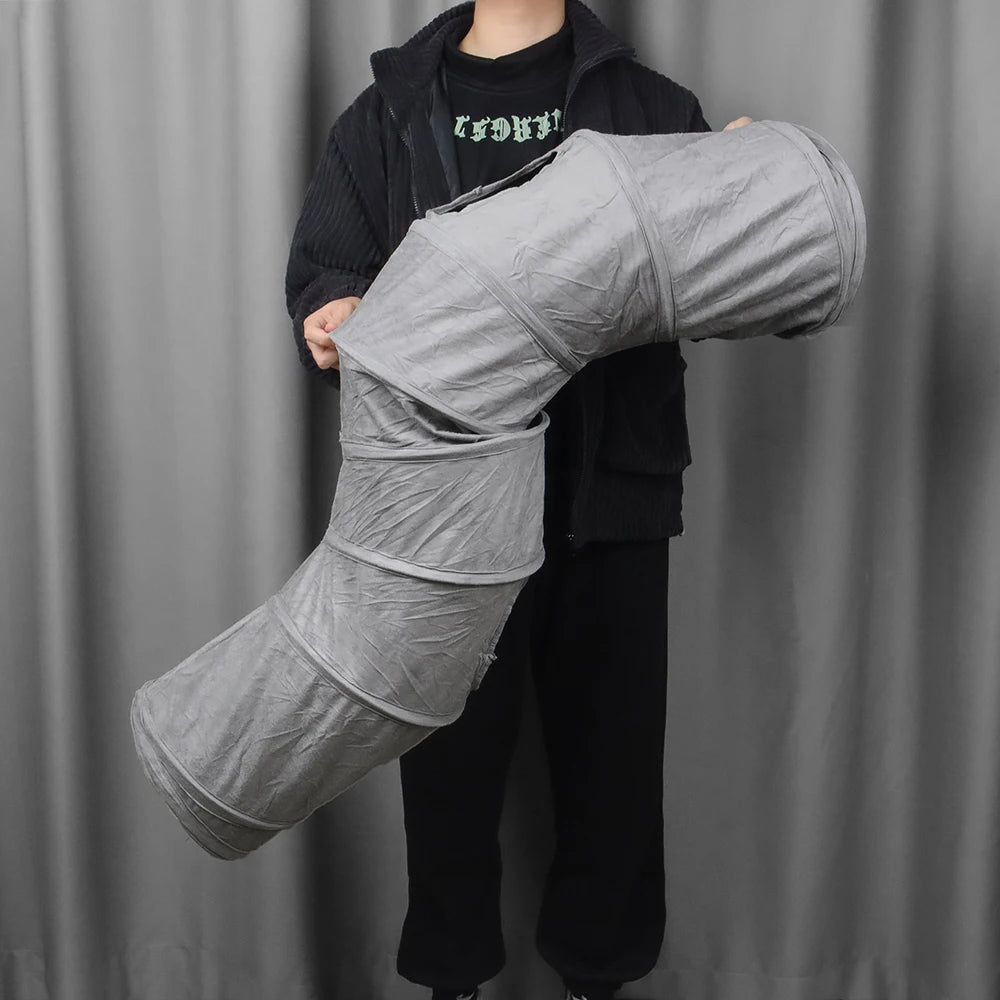 Gray Foldable Cat Tunnel 3 Holes Kitten Drill Bucket Toys Indoor Pet Toy Catwalk Tubing