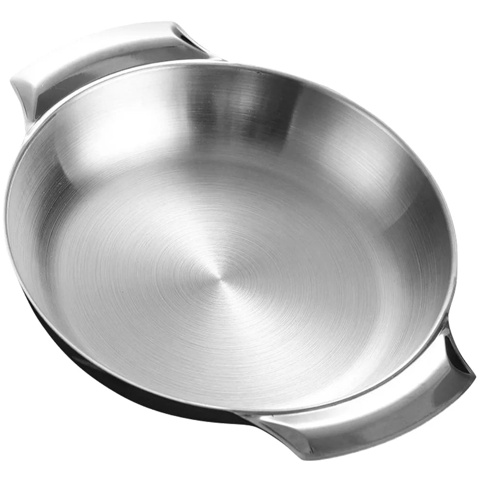 Stainless Steel Dry Pot Double Handle Korean Style Seafood Pan Flat Bottom Cooking Pot For Restaurant Kitchen Hotpot Non Stick