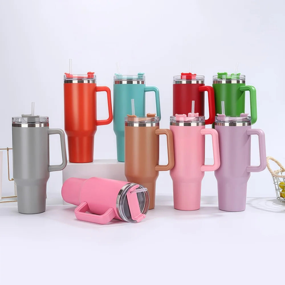 304 Stainless Steel Insulated Cup with Straw 1.2L Colorful Thermal Cup Handle Tumbler Sports Winter Water Drinking Bottle