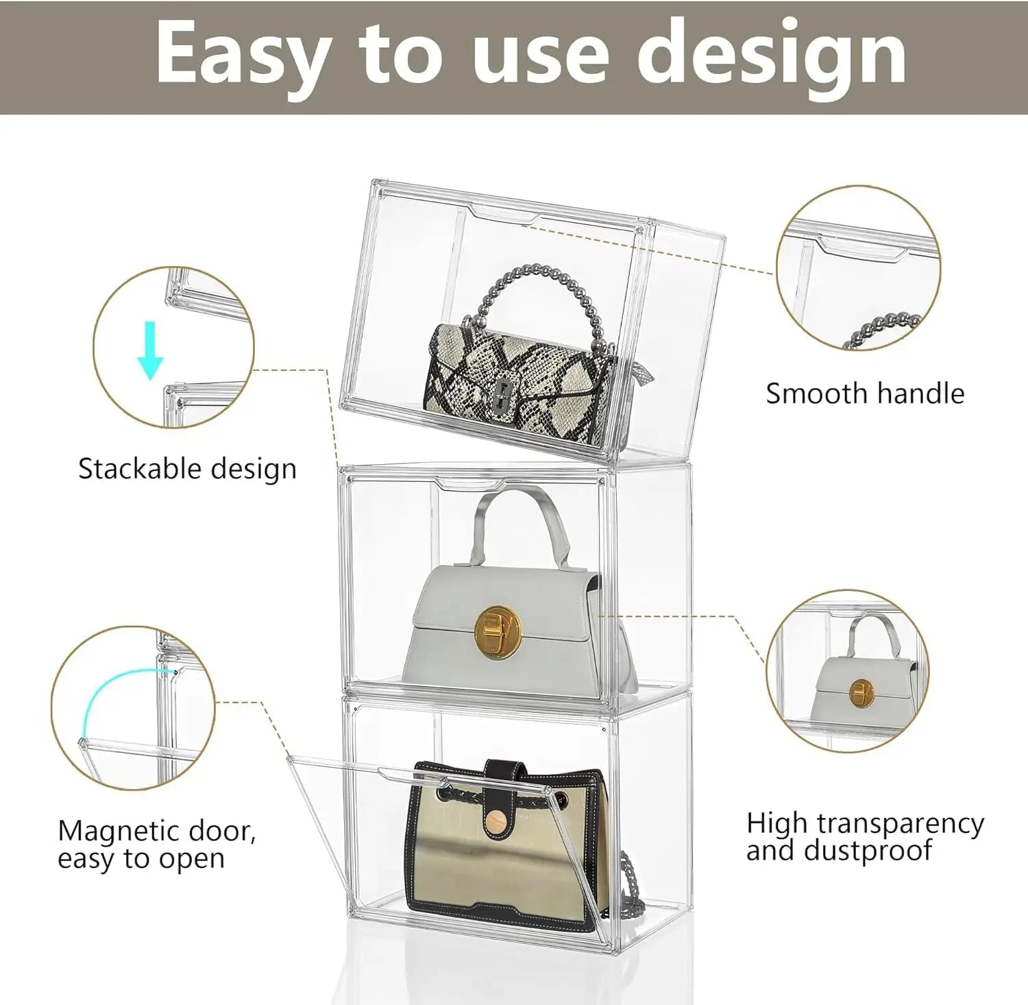 1pc/3pcs Clear Large Capacity Storage Box Organizer For Figures Acrylic Box Blind Box Makeup Toy Showcase Organizer For Bag