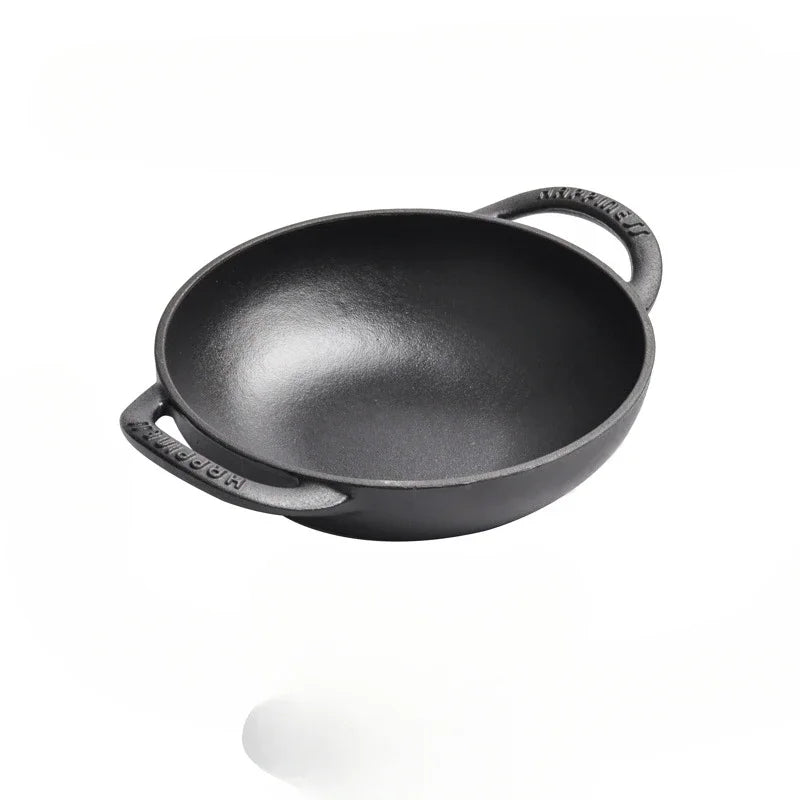 19cm Cast Iron Double Ear Frying Pan Flat Bottom Non-stick Thickened Mini Small Iron Kitchen Cooking Pan without Coating