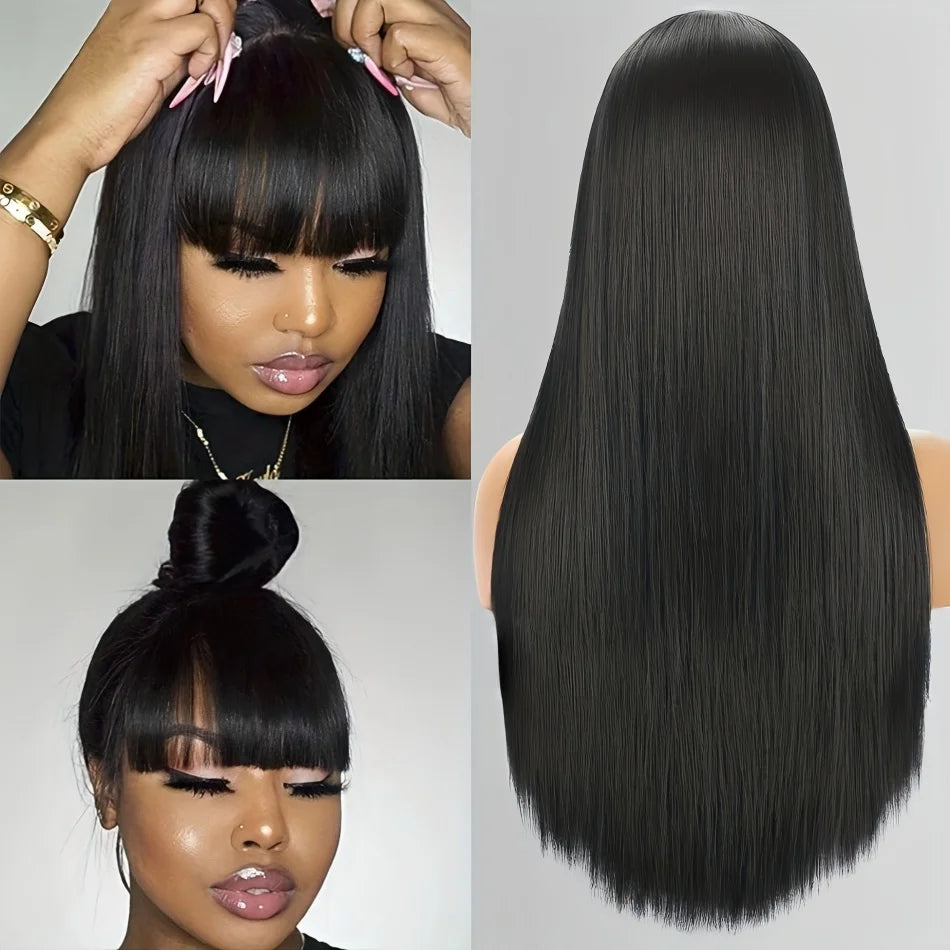 Bone Straight Human Hair Wig With Bangs 220 Density 30 Inch Brazilian 3x1 hd Lace Wigs Glueless Wig Human Hair Natural Baby Hair