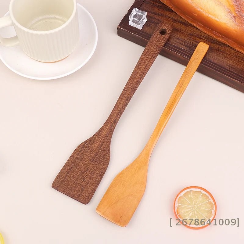 ♥Natural Wood Cooking Spatula - Durable Long Handle Turner for Wok & Non-Stick Pans|〔YY33〕