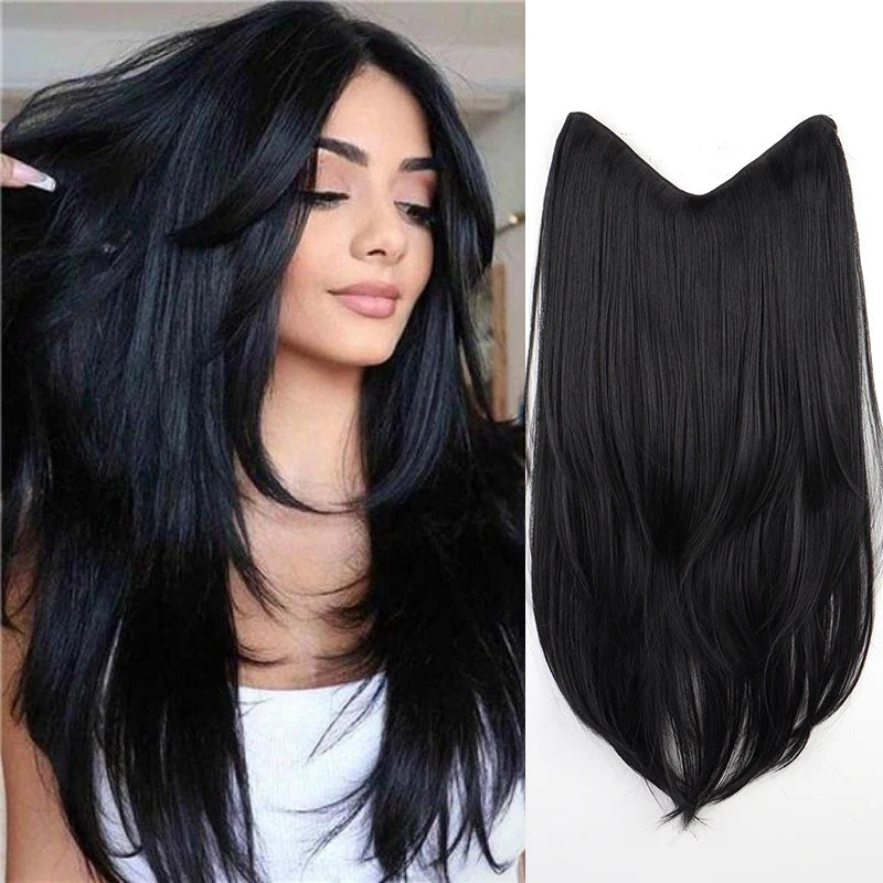22Inch Synthetic V-Shape Long Straight Hair Extension Layered Hairpiece Natural Invisible Everyday Wear for Women Daily Party