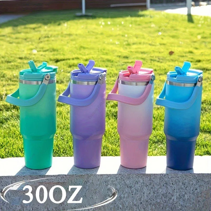 890ML Stainless Steel Thermos Cup with Straw  Keep Cold and Hot Car Coffee Cup Portable Vacuum Flask Travel Thermos Water Bottle