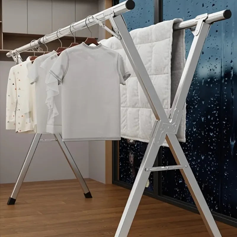 Folding Metal Drying Rack with 20 Hooks, Retractable Large Capacity X-Frame for Indoor & Outdoor Laundry Use
