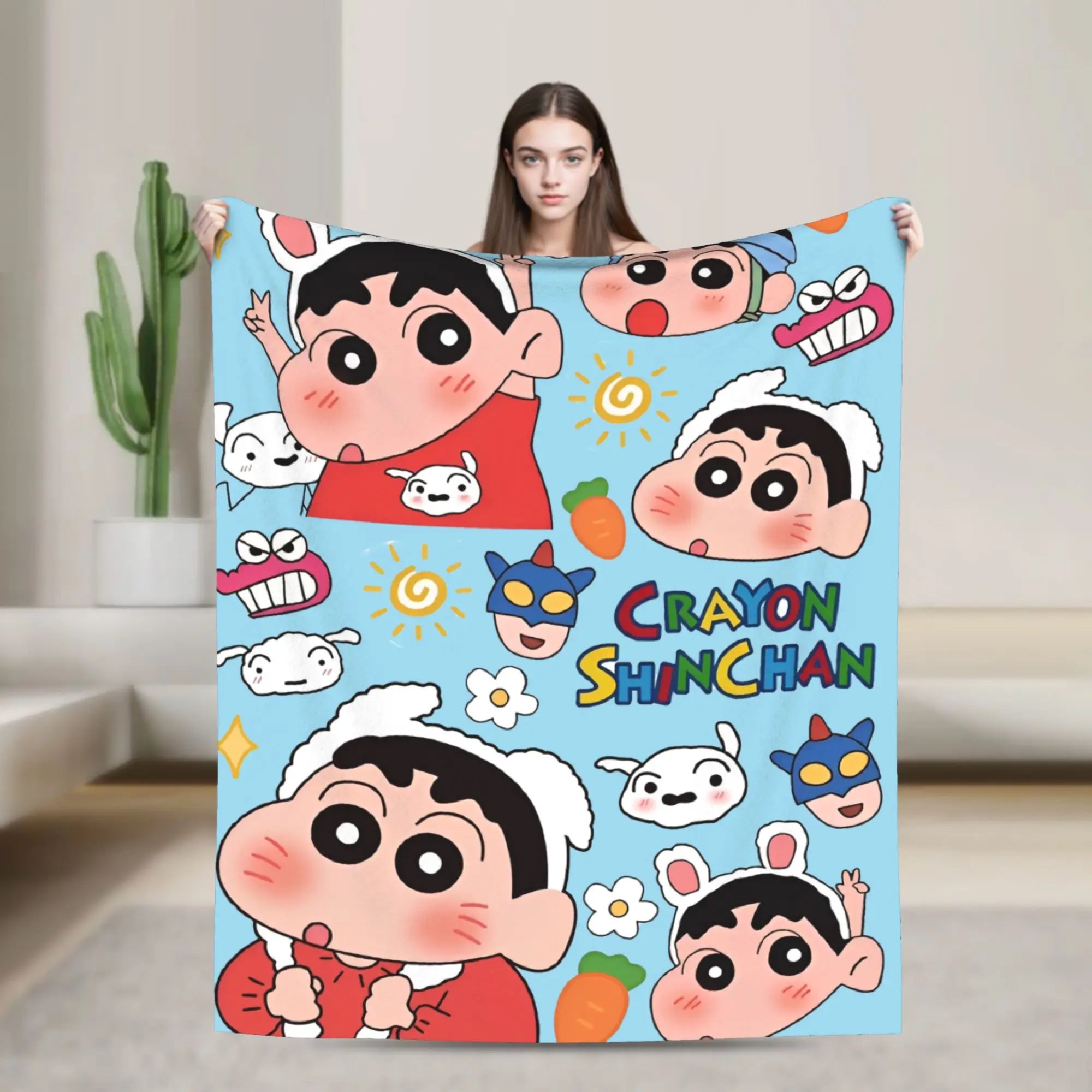 Cartoon Crayon Shin chan Knitted Blanket Fleece  Soft Throw Blankets for Outdoor Travel Bed Rug