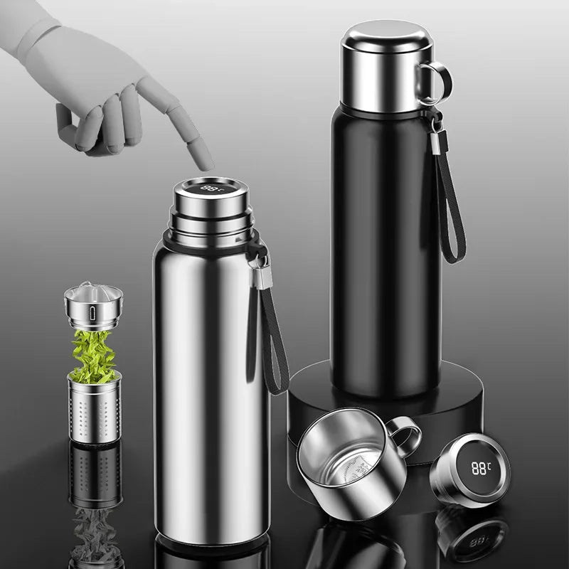 Stainless Steel Smart All-Steel Vacuum Cup Large Capacity Tea and Water Separation Portable Outdoor Sports Bottle Thermos