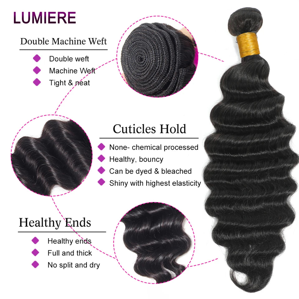 18A Top Quality Loose Deep Wave Human Hair Bundles With Lace Closure Frontal HD Transparent Lace Double Weft Wholesale Plucked