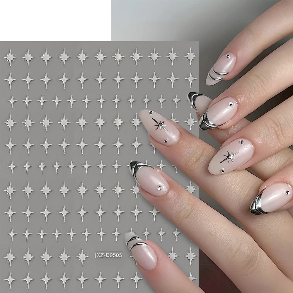 8pcs Y2K Mini Glitter Star Nail Sticker 3Sizes Starlight Black White Xing Xing Self Adhesive Slider Shiny Manicure Decal Decorat