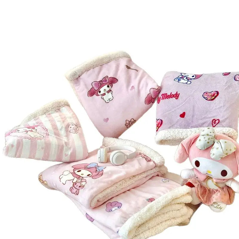 Sanrio New Thickened Plush Blanket Multifunctional Hello Kitty Kuromi Kindergarten Cartoon Nap Blanket Four Seasons Cute Blanket