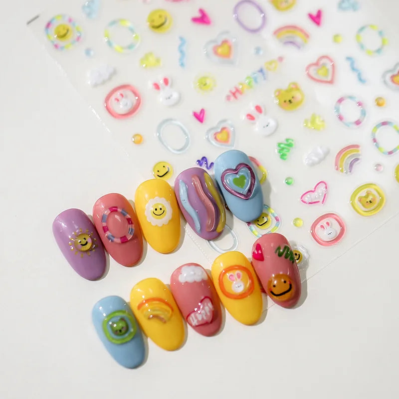 1pc 5D Kawaii Jelly Nail Art Stickers Heart Bears Self-Adhesive Nail Art Decorations Stickers Stamping Manicure Decals