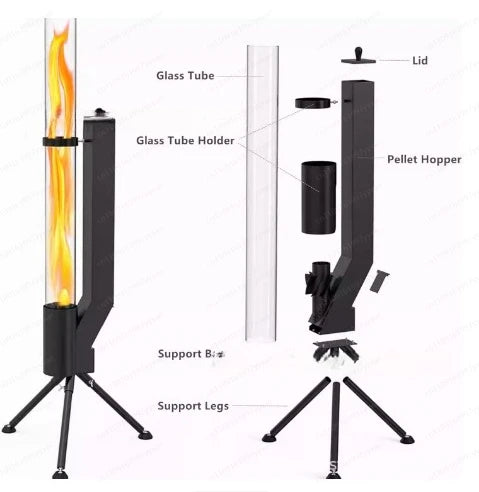Efficient Heating Rocket Stove - Home Heating & Outdoor Camping Portable Glass Stainless Steel Pellet Stove