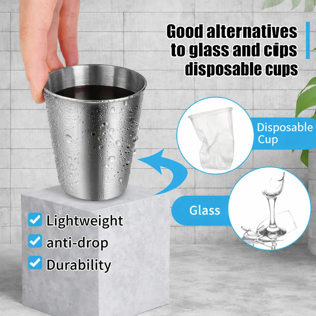 4 Pcs Stainless Steel Cups Stackable Metal Drinking Tumblers with Storage Bag for Camping Travel Outdoor Bar