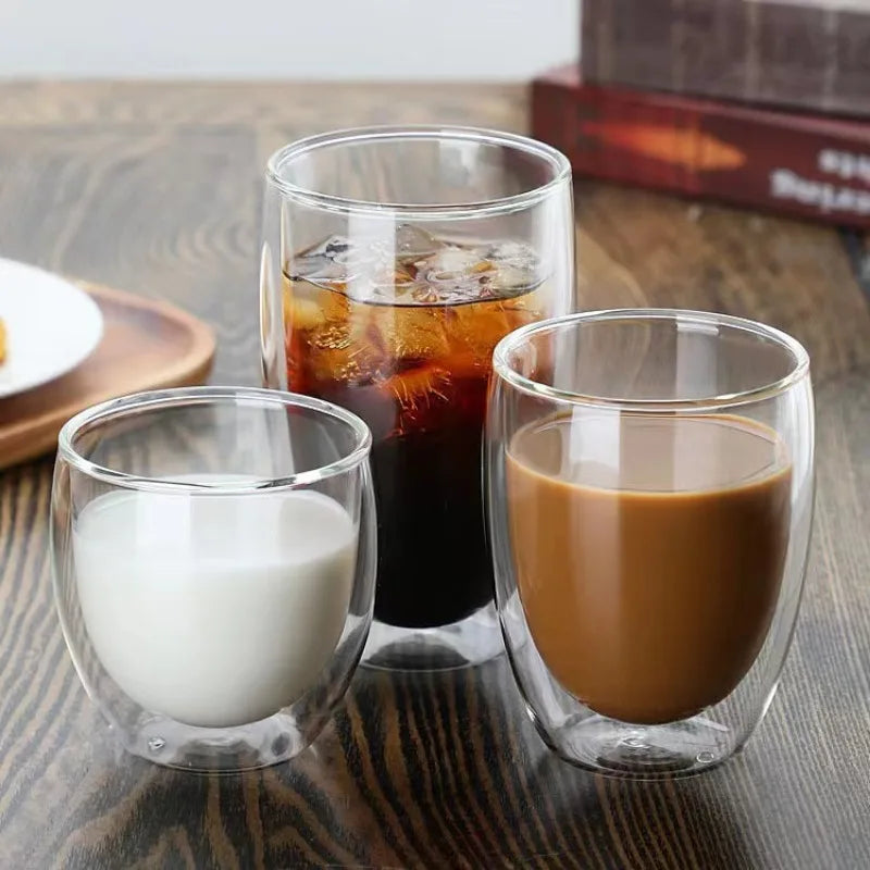 5 Sizes Double Wall Insulated Glass Cup Clear Espresso Coffee Mugs Handmade Beer Mug Tea Milk glass Whiskey Glass Cups Drinkware