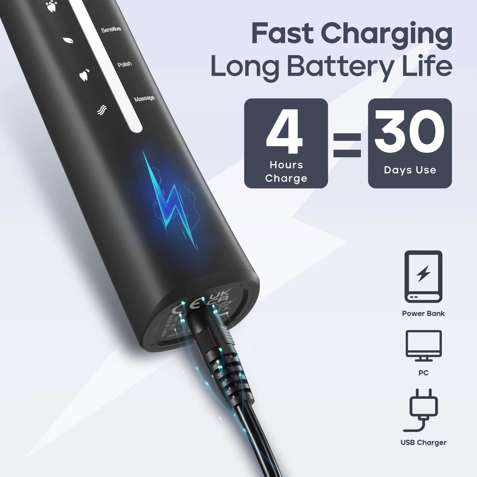 Seago Fast Rechargeable Electric Toothbrush  Smart Automatic with 8 Replacement Brush Heads Adult Waterproof 5 Modes SG-958