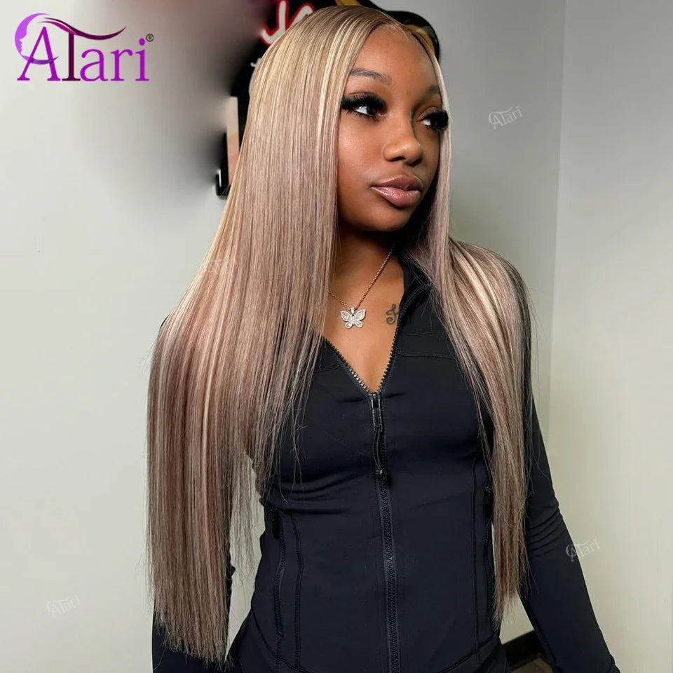 Ash Blonde Highlights 27 Color 13x4 13x6 Lace Frontal Human Hair Wigs Transparent Grey Brown 5x5 Closure Body Wave Wig Pre Pluck
