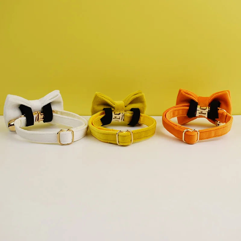 Velvet Cat Collar Personalized Customized ID Tag Kitten Collars Necklace Bell Bow tie Custom Small  Collar