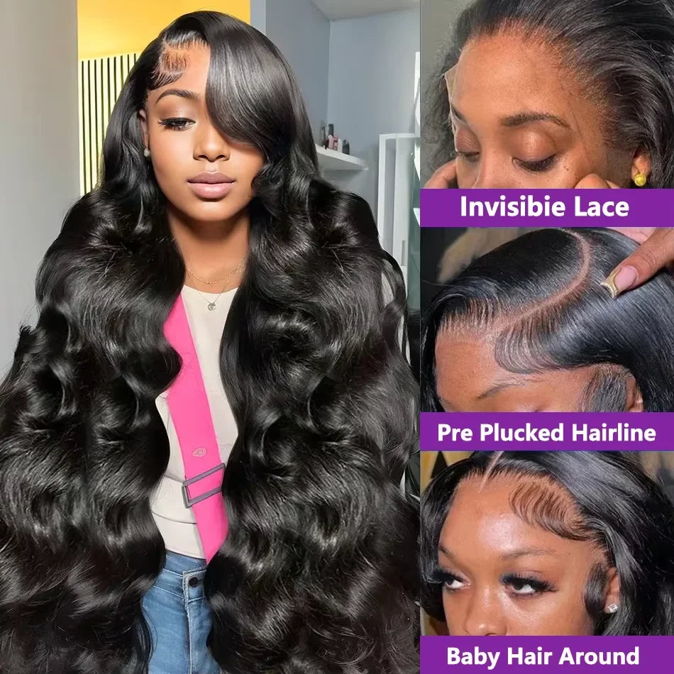220% Density Long Body Wave 40 50 Inch 13x4 13x6 Full Frontal 360 HD Transparent Lace 5x5 Closure Human Hair Pre plucked Wigs