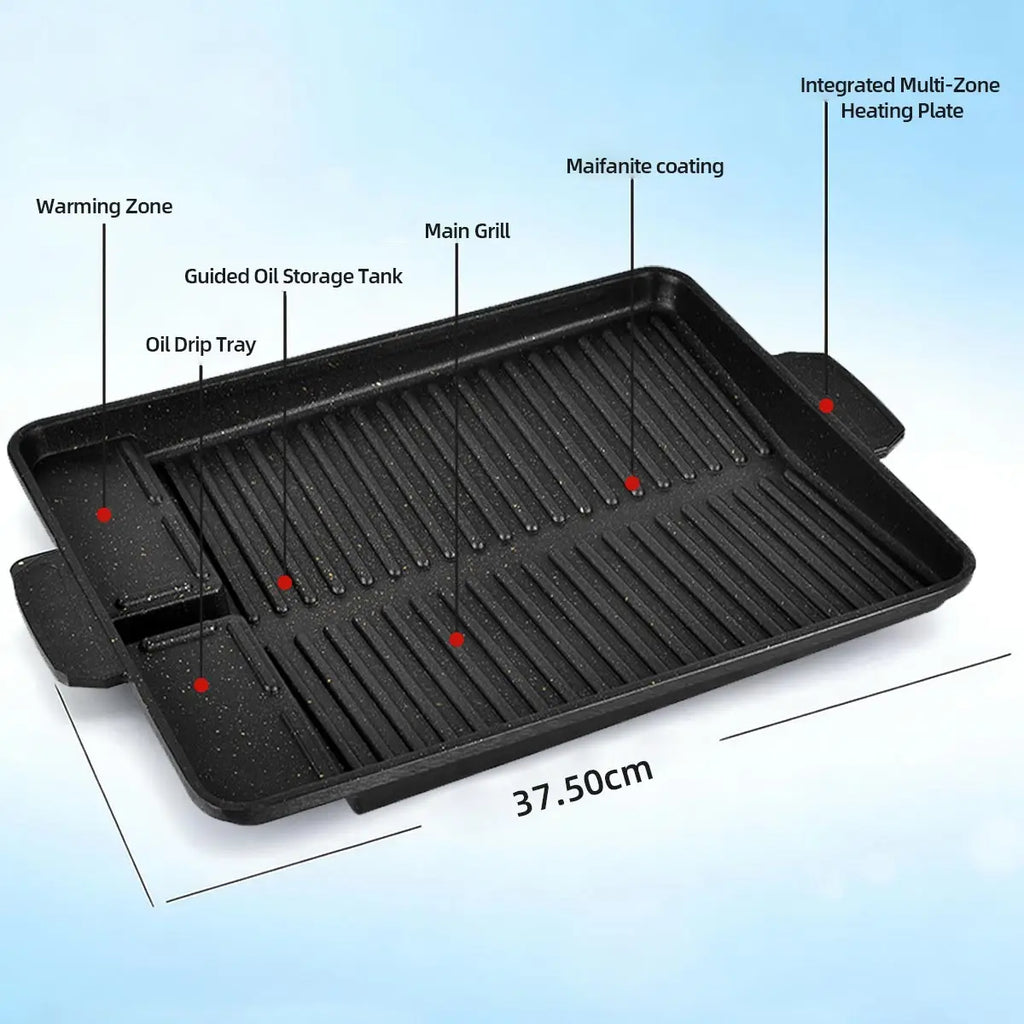 KOSUN Korean Grill Pan Barbecue Guipan Casting Aluminum Triple Flatbed Meatballs Steak Pot House Cardboard Oven Outdoor Indoor