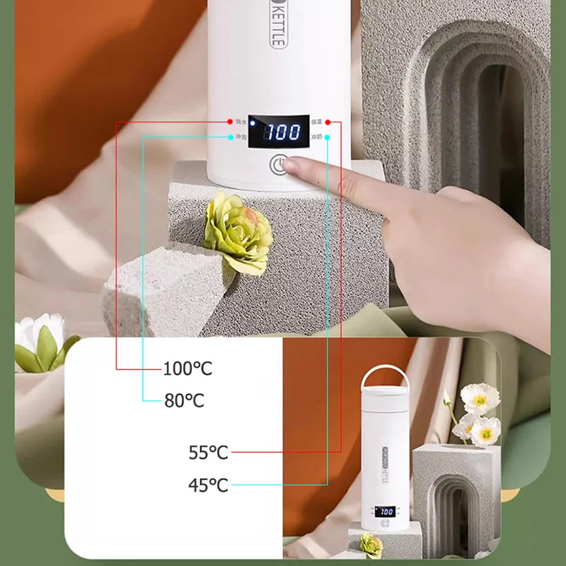 4 Gears 100℃ Boiling Water Electric Heating Water Cup 12V Car Travel Portable Leak proof Coffee Milk Tea Warm Kettle Bottle 0.5L