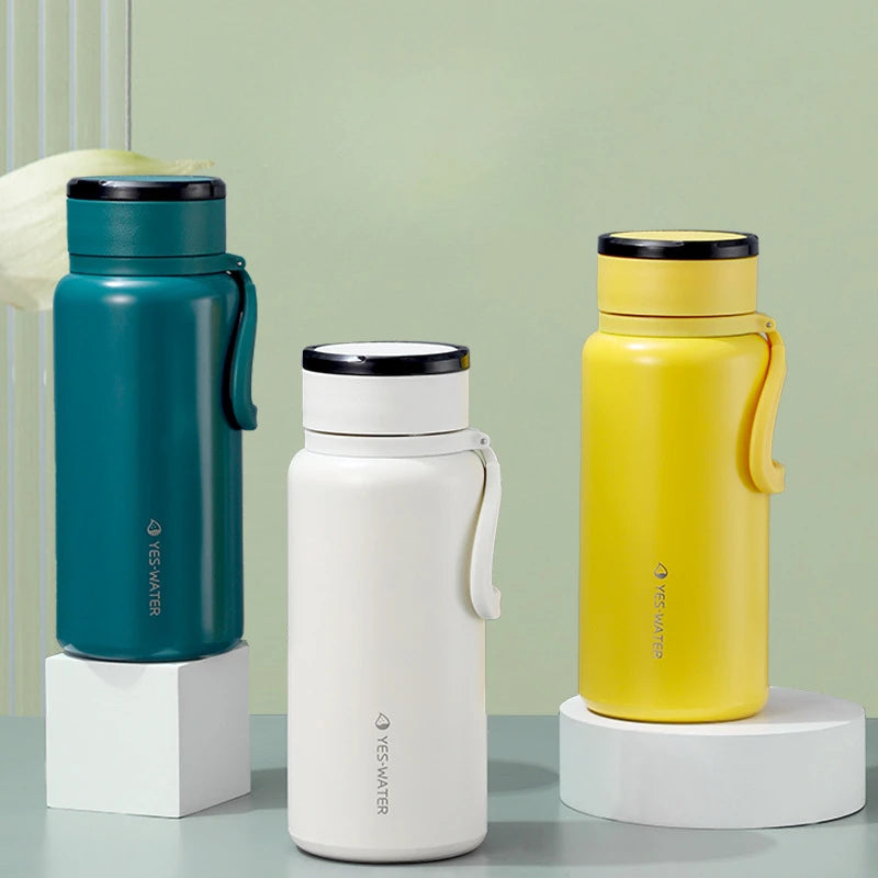 Vacuum Flask with Tea Infuser and Stainless Steel Filter Leak-Proof Tea KettleTravel Thermos Cup with Carrying Strap and Rope