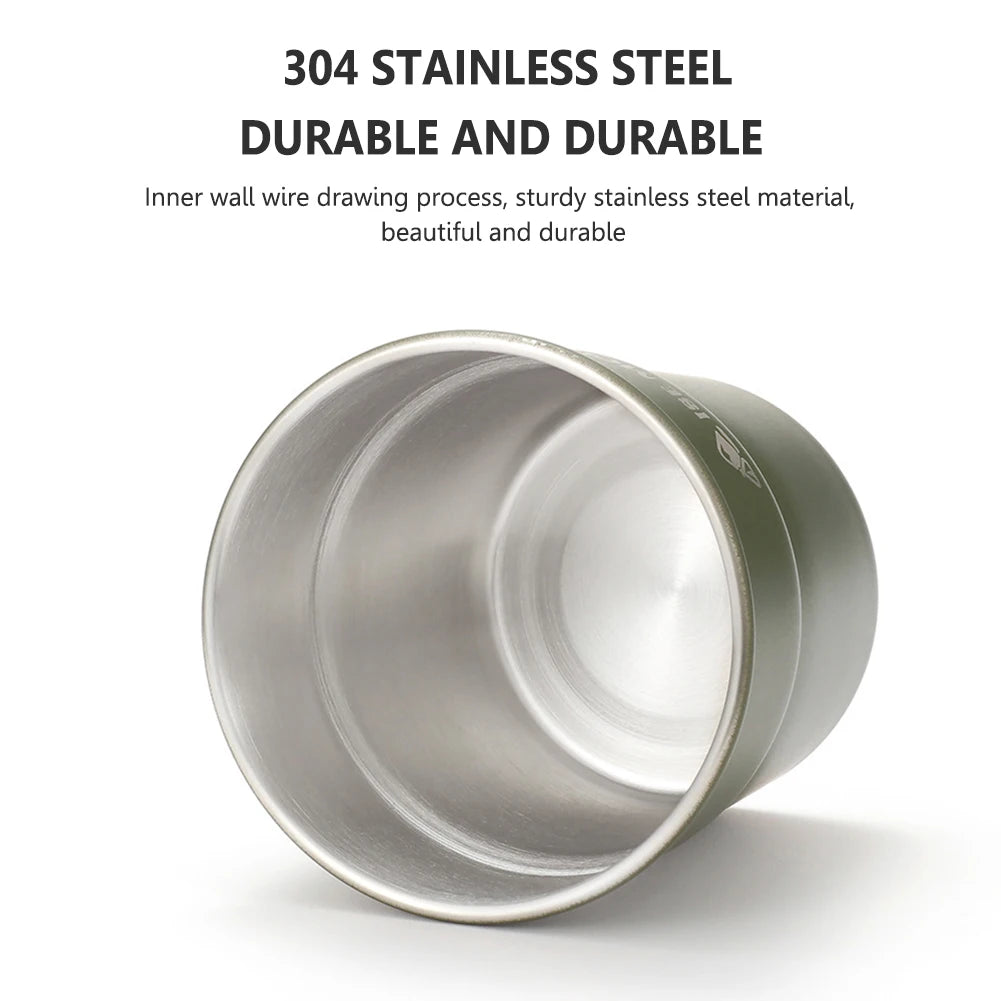 300ml Portable Camping Cup 304 Stainless Steel Coffee Cup Lightweight Stackable Milk Tea Mug for Outdoor Fishing Hiking Travel