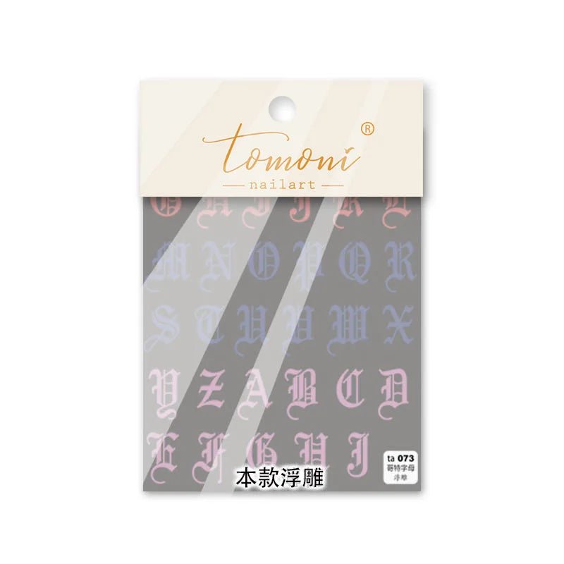 Gothic black and white English letters 5D embossed self-adhesive exquisite nail art stickers high quality nail decoration