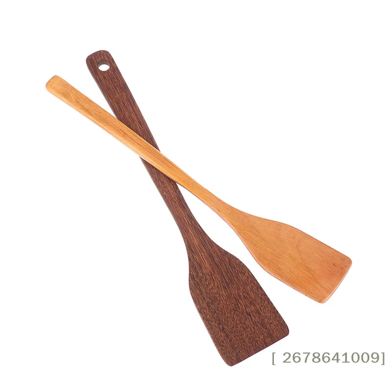 ♥Natural Wood Cooking Spatula - Durable Long Handle Turner for Wok & Non-Stick Pans|〔YY33〕
