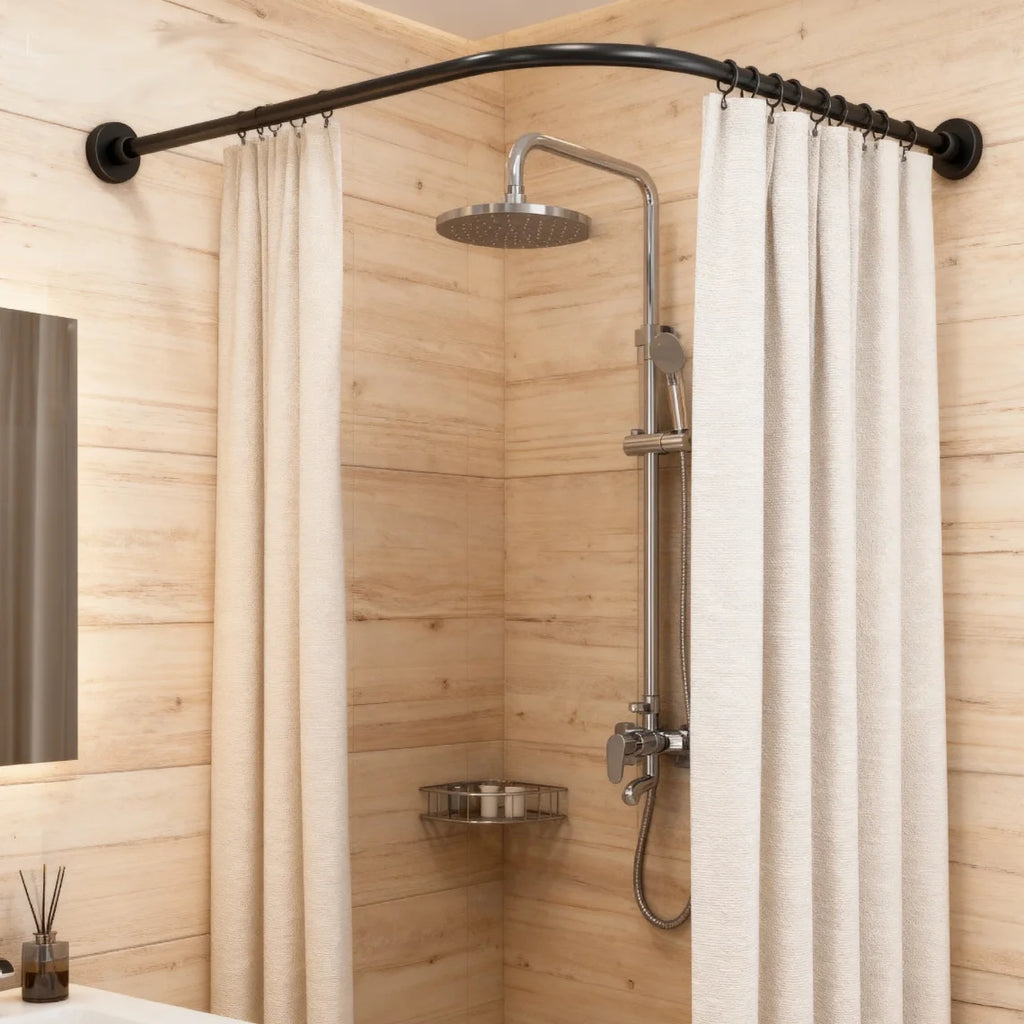 L Shape Shower Curtain Rail Corner No Drilling Stainless Steel Telescopic Rod Bathtub Bathroom Wardrobe Changing Room