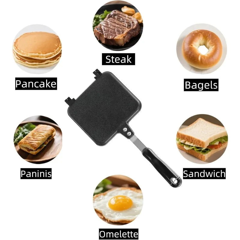 Hot Sandwich Maker, Grilled Sandwich Toaster Double Sided Non-Stick Stovetop Sandwich Grill Press Flip Pan for Camping Kitchen