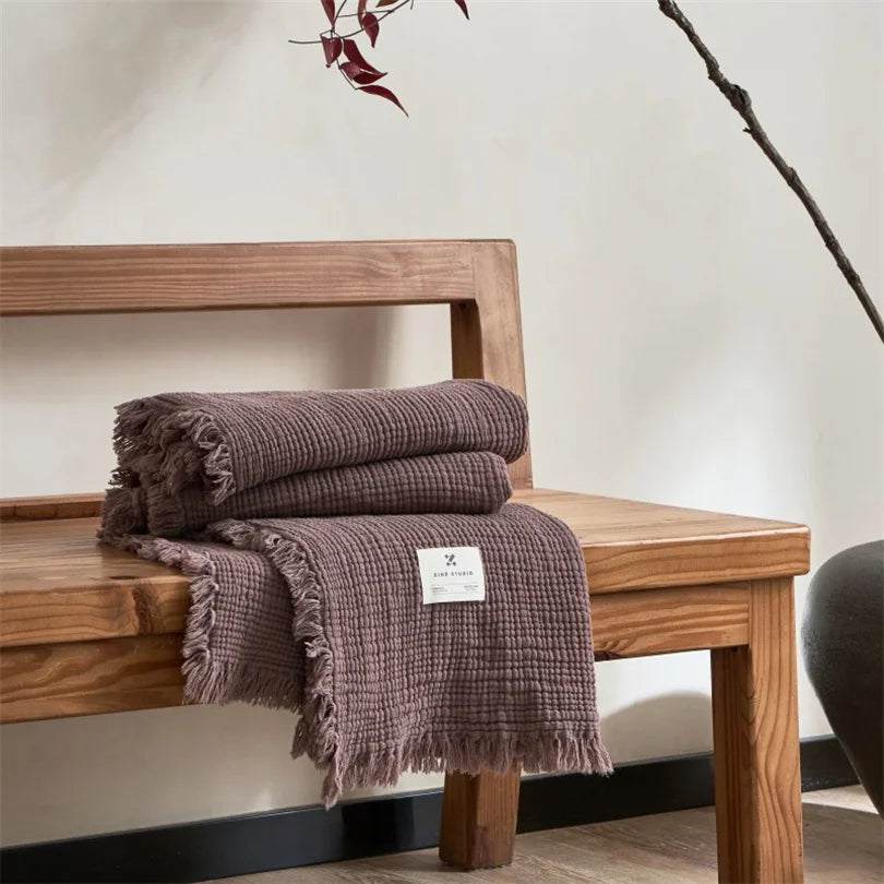 Maillard 100% Cotton Blankets Six Layers Of Gauze Sofa Cover Blanket With Tassel Soft Office Nap Decorative Bed Muslin Blanket