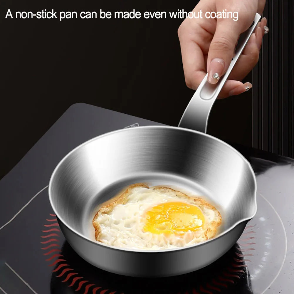 1pcs 316 Stainless Steel Frying Pan Nonstick Wok Uncoated Pot Mini Egg Pan Home Induction Cooker Gas Stove Kitchen Tool
