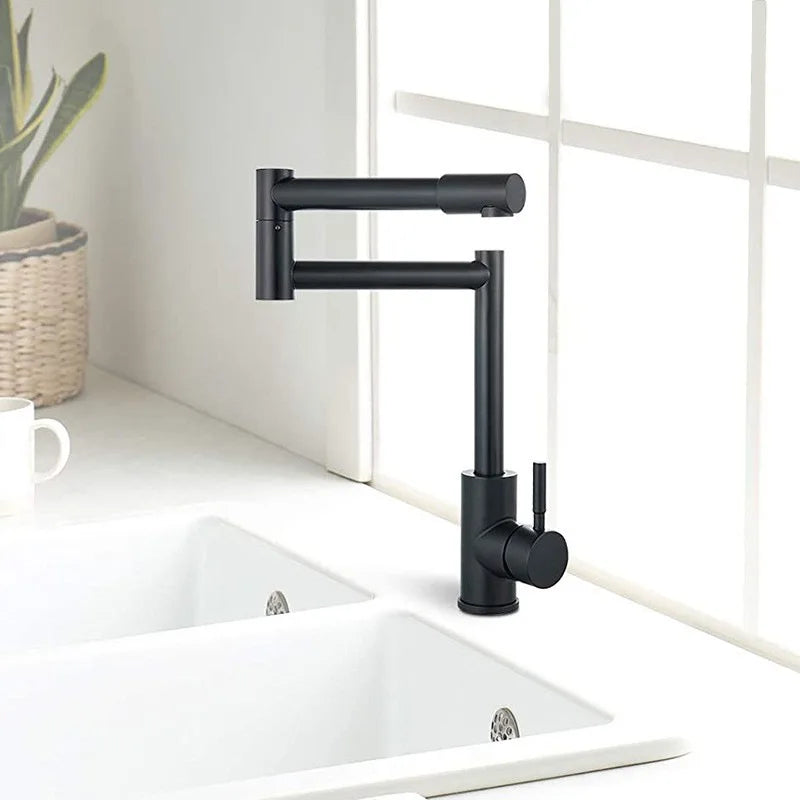 Faucet Black/Nickel Hot And Cold Mixed Universal Folding Kitchen Sink Tap 304 Stainless Steel Arm Swivel Extends Kitchen Sink