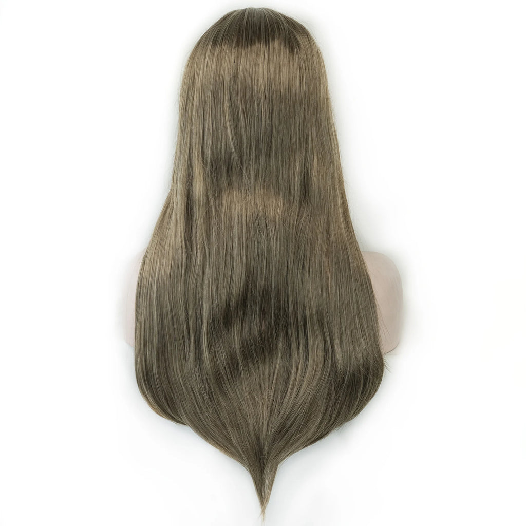 Women's Synthetic Hair Long Middle Part Grey Brown Wig Heat Resistant Glueless Natural Full Wig for Daily Wear Party Cosplay