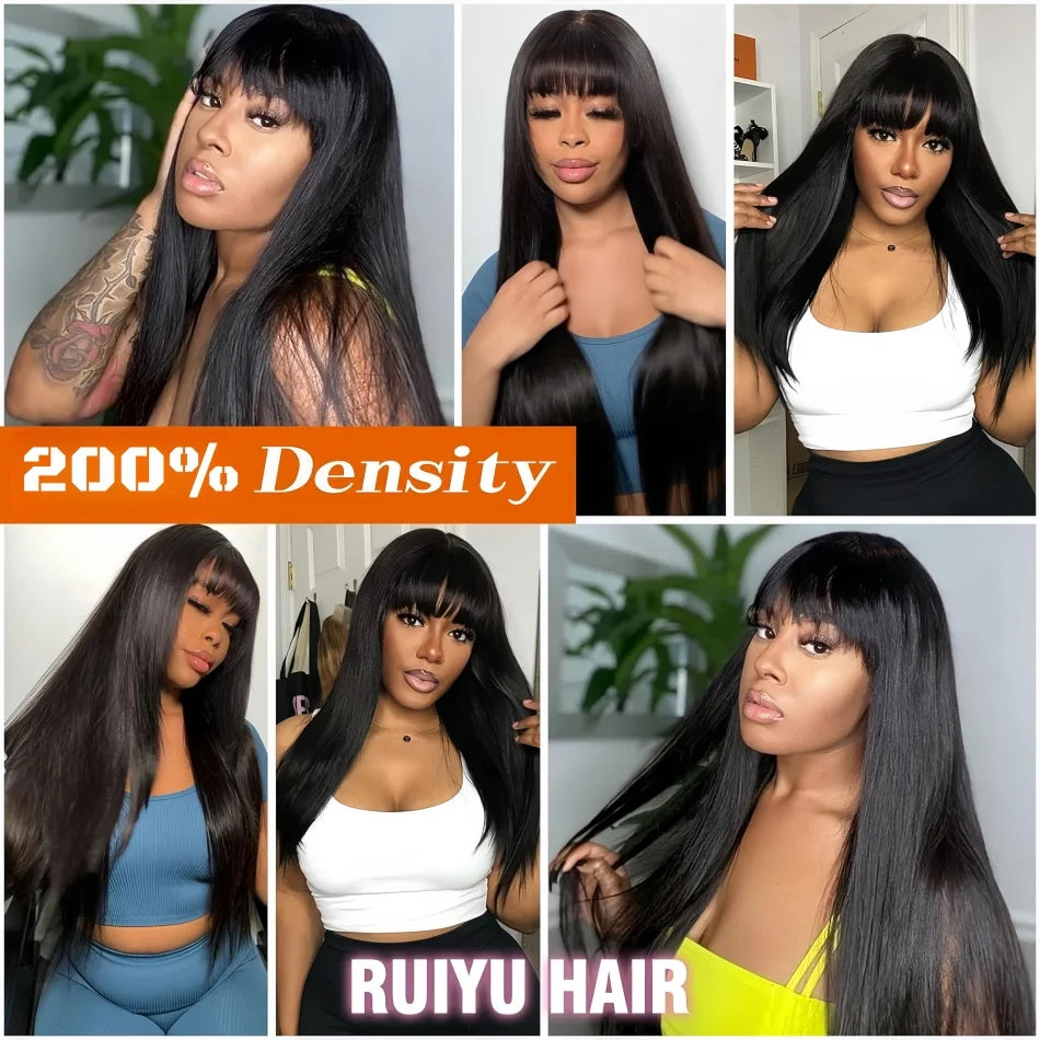 Bone Straight Human Hair Wig With Bangs 220 Density 30 Inch Brazilian 3x1 hd Lace Wigs Glueless Wig Human Hair Natural Baby Hair