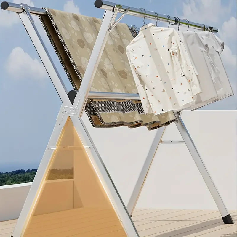 Folding Metal Drying Rack with 20 Hooks, Retractable Large Capacity X-Frame for Indoor & Outdoor Laundry Use