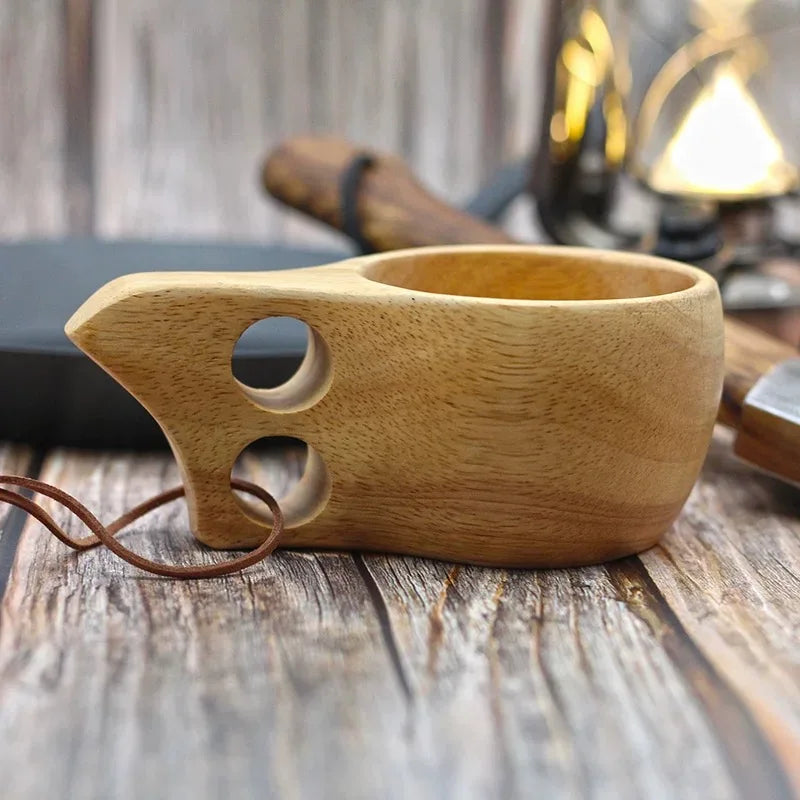 Outdoor Solid Wood Mugs Camping Portable Lanyard Finland Cup Handmade Large Capacity Milk Coffee Cups