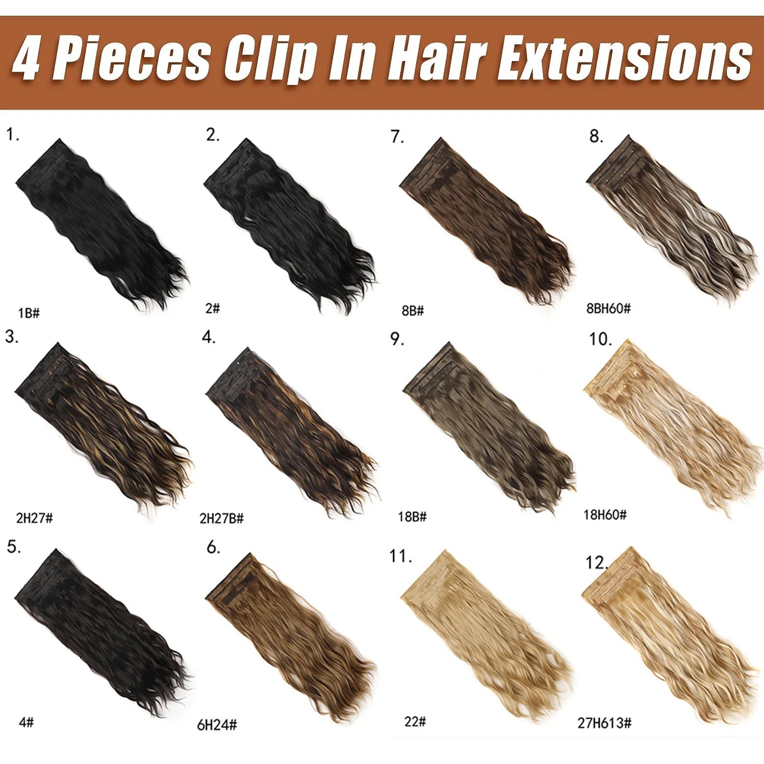 Clip in Hair Extensions 4PCS Thick Hairpieces Long Wavy Clip in Hair Piece Full Head Synthetic Fiber Hair Extensions for Women