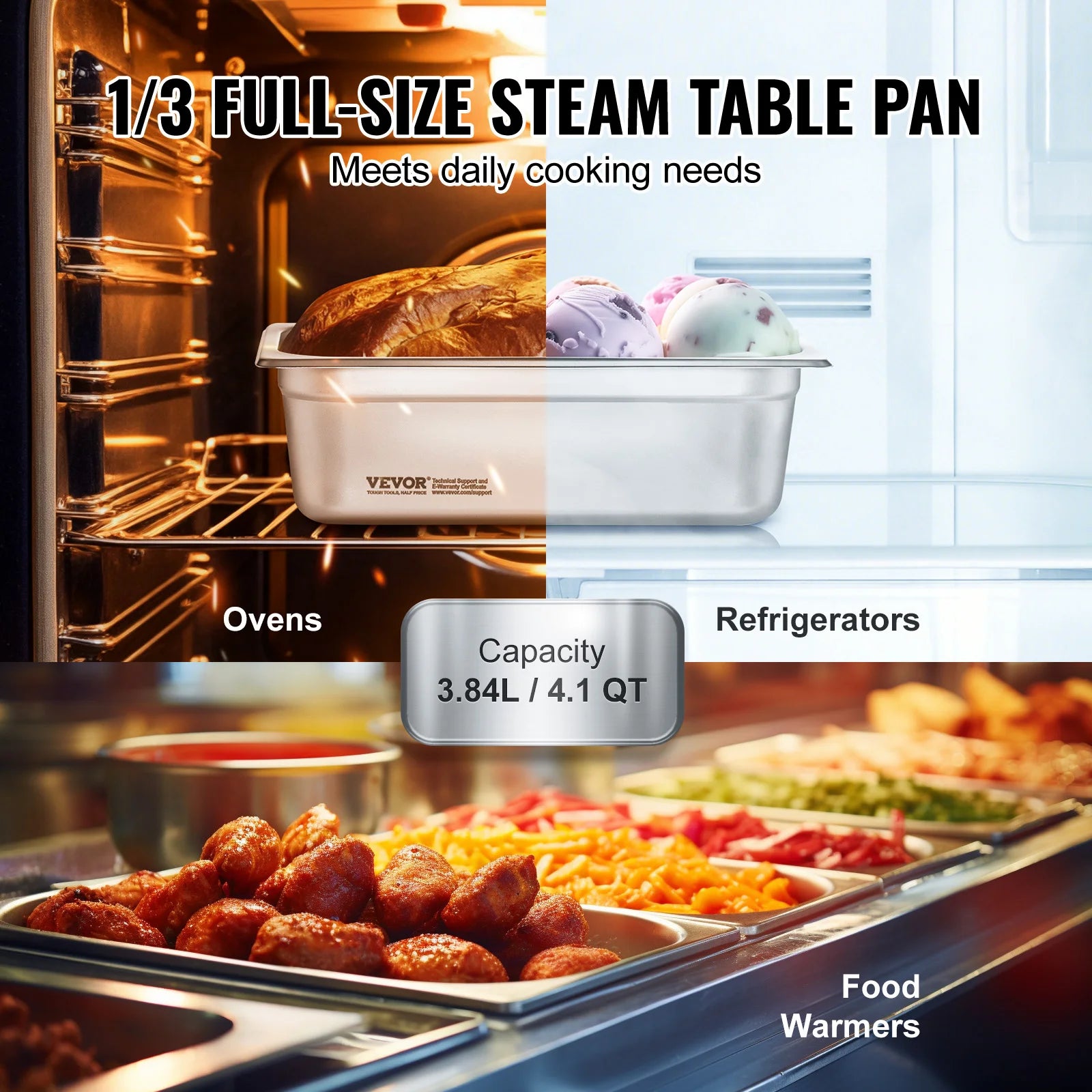 SucceBuy 6 Pack Buffet Chafing Dishes 3.8L Gastronorm Pans Steam Table Pans Tray Stainless Steel Food Container for Party BBQ