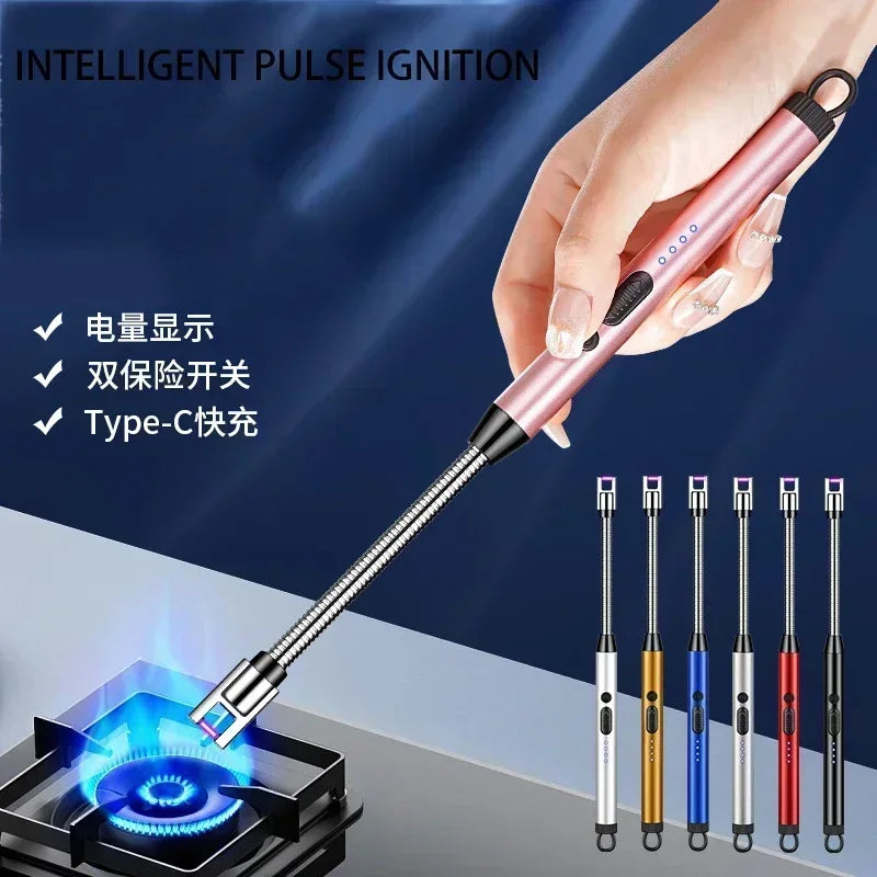 360° Electric Arc BBQ Lighter USB Windproof Flameless Plasma Ignition Long Kitchen Lighters Gas Lighter for Candle Gas Stove