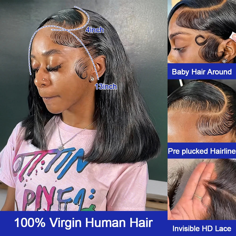 Vietnamese Silky Straight Short Bob Lace Front Wig for Women 100 Human Hair Wig Glueless Braided Hd Lace Frontal Wig 250 Density