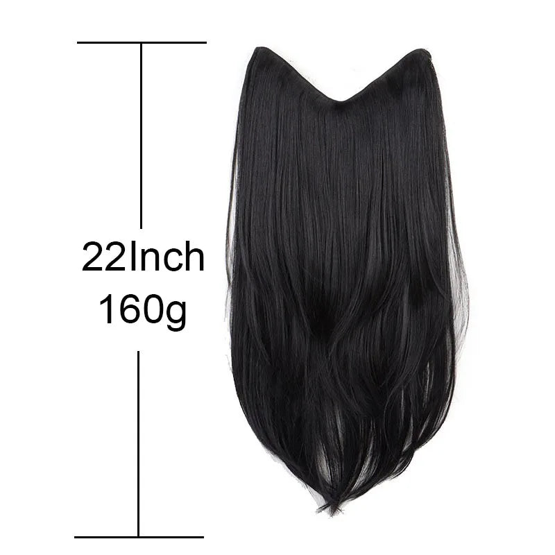 22Inch Synthetic V-Shape Long Straight Hair Extension Layered Hairpiece Natural Invisible Everyday Wear for Women Daily Party
