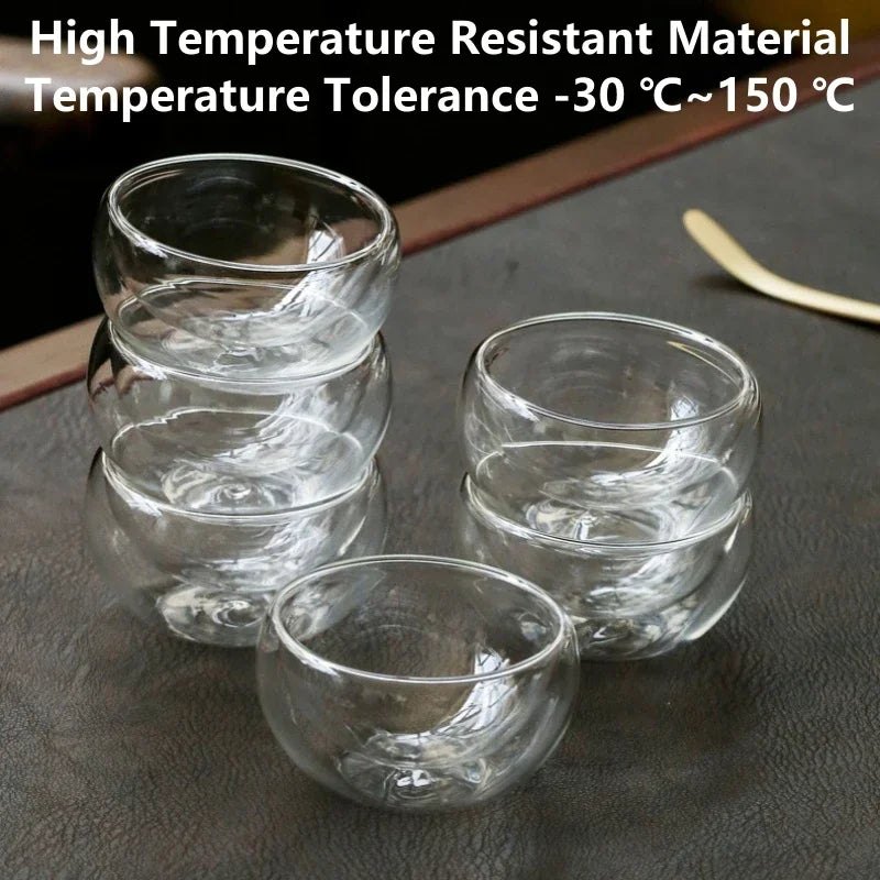 4/6pcs 50ml Shot Glass Teacups Double Wall Glasses Tea Cups Exquisite Kung Fu Drinkware Home Decor Espresso Tea Set Teacup