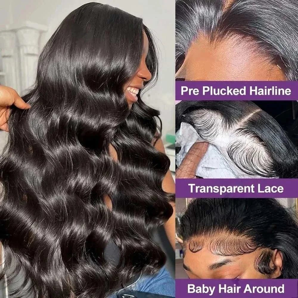 13x4 HD Lace Front Wig Body Wave Brazilian Human Hair Wigs Pre Plucked Body Wave 180 Density 13x6 Lace Frontal Wig Natural Color