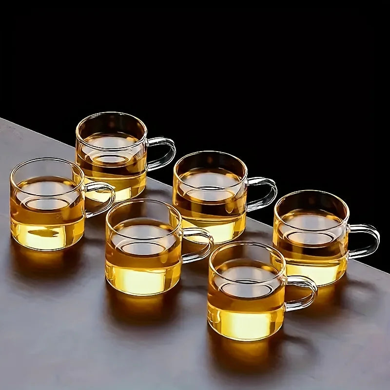 6-Piece Set, 100Ml-Mini Glass Water Cups, Glass Coffee Cups, Transparent Glass Cups with Handles, Kitchen Table Wine Glasses, Glassware Set, Suitable for Home Dining Tables, Coffee, Milk, Tea Cups, Flat-Bottomed Wine Glasses