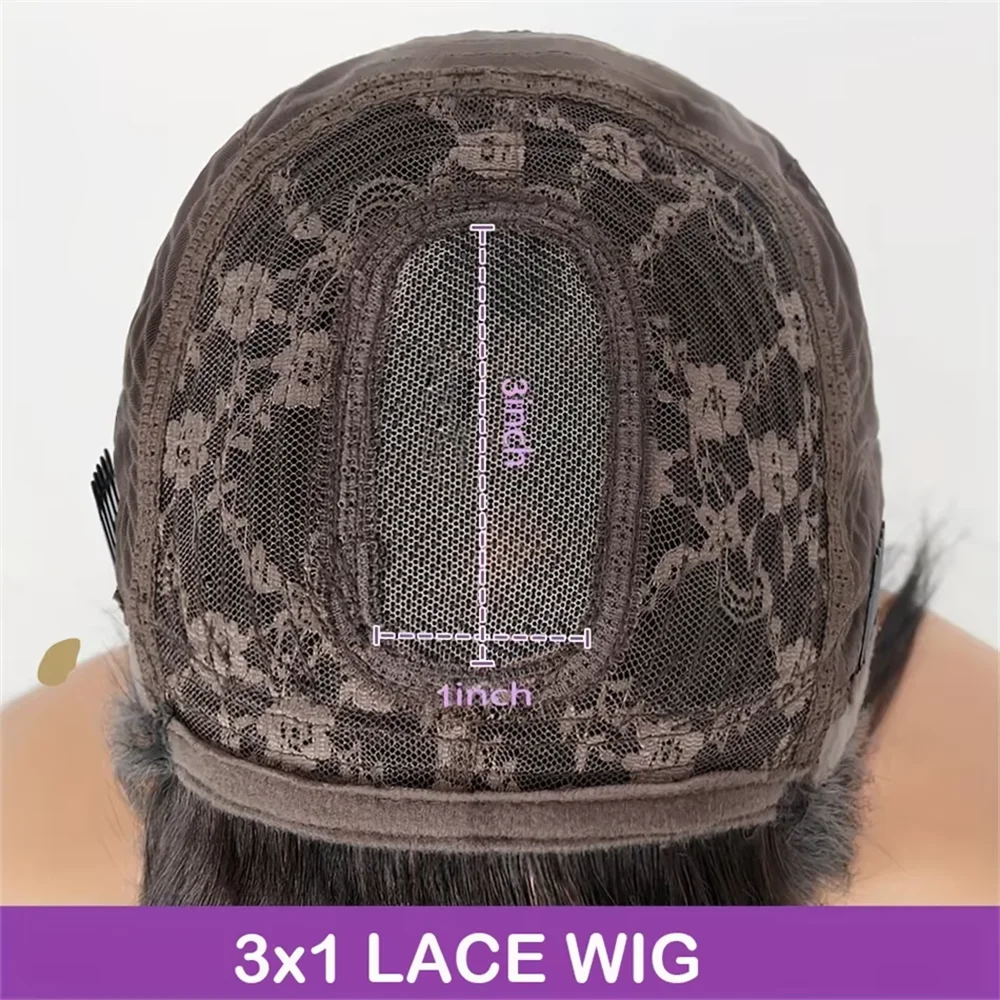Straight Short Bob Human Hair Wigs With Bangs Full Machine Made 3x1 Lace Middle Part Fringe Bob Wig For Women