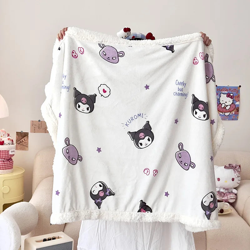 Sanrio New Thickened Plush Blanket Multifunctional Hello Kitty Kuromi Kindergarten Cartoon Nap Blanket Four Seasons Cute Blanket