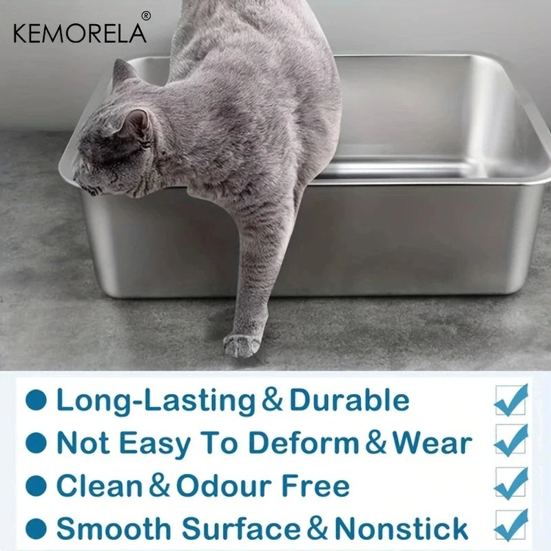 Large Litter Tray With Handles Durable Stainless Steel Litter Box Spacious Low Entry Design For Easy Access To Pet Accessories