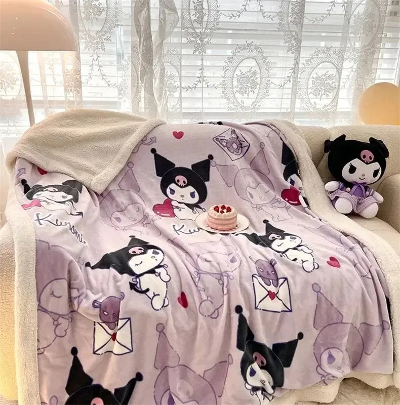Kuromi Anime Blanket Kawaii Furry Blankets And Throws Blankets For Winter Custom Blanket Bed Blanket Microfiber Fabric Home